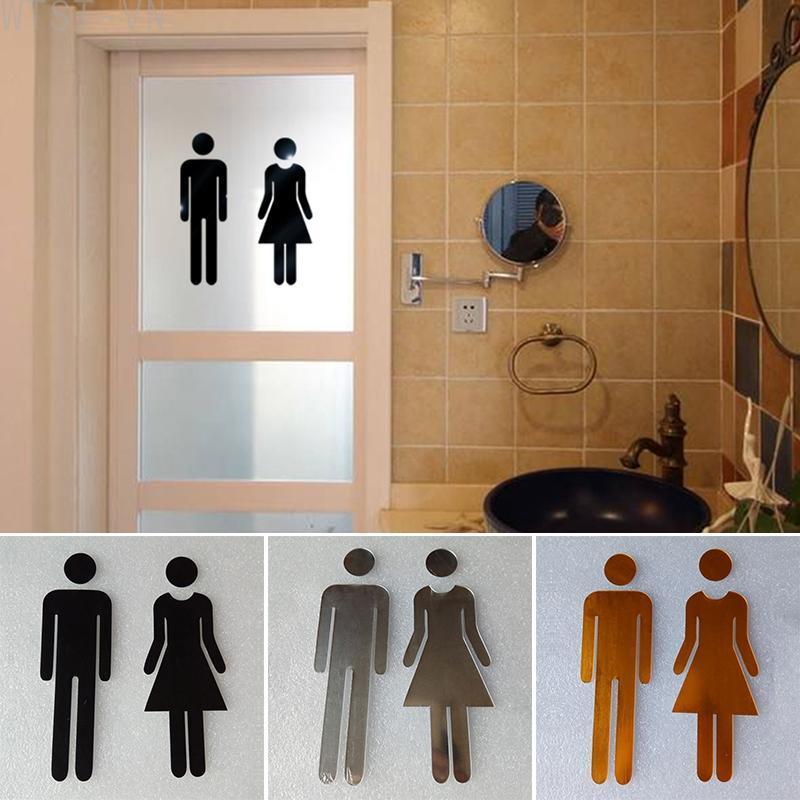 Toilet Sign Stickers 1 pair Display Wall Hotel Restaurant Decor Acrylic