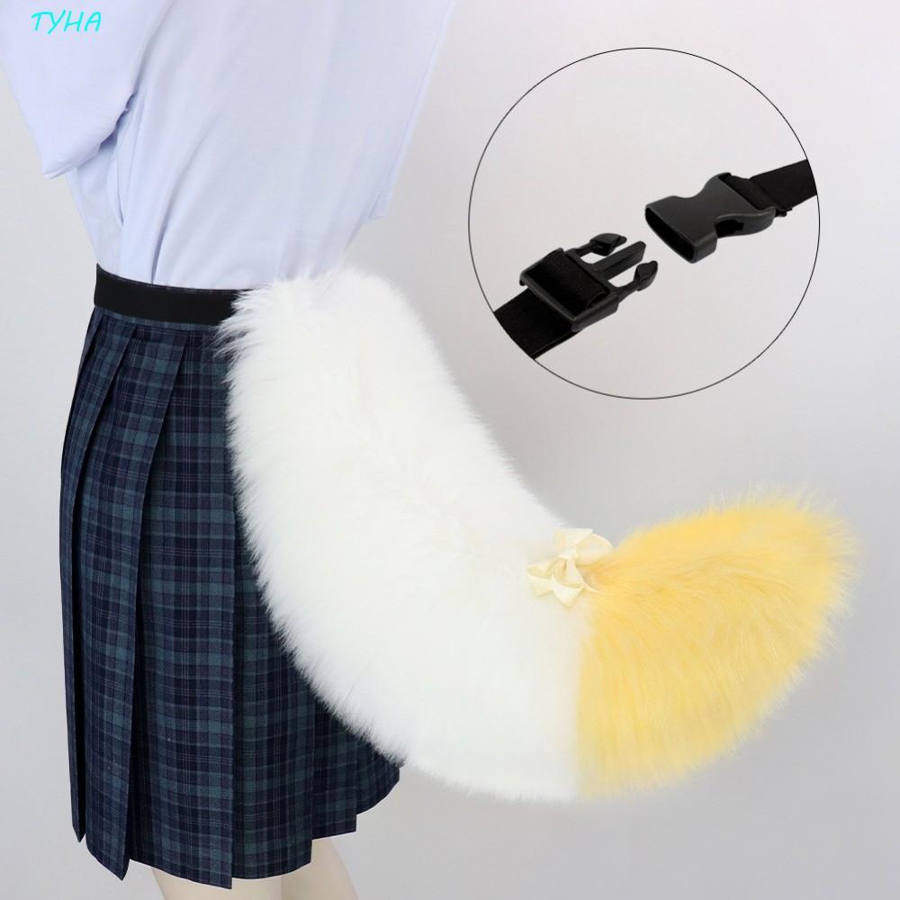 TYHA Furry Furry Fursuit Đuôi Kigurumi, có thắt lưng có thể điều chỉnh Nơ Động vật Đuôi chó sói, Tra