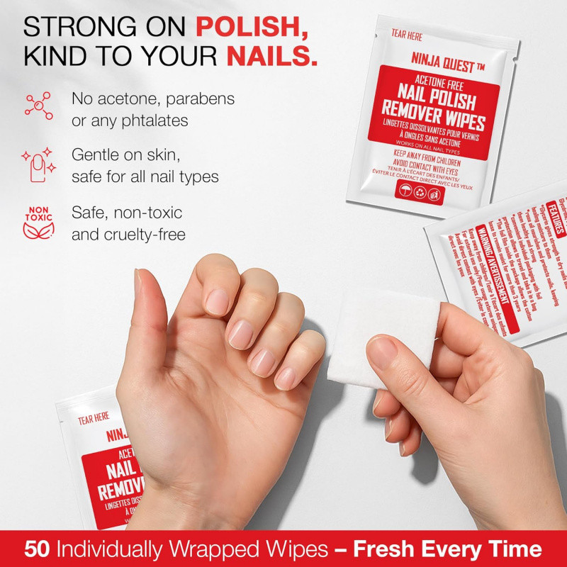 Miếng tẩy sơn móng tay - 100% Non-Acetone - Bộ số lượng lớn 50 gói - Bọc riêng - Khăn lau tẩy sơn mó
