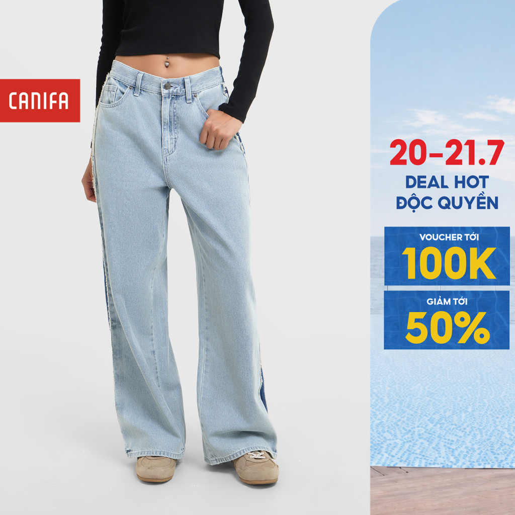 Quần jeans nữ CANIFA ống rộng dáng suông phối line 6BJ25C004