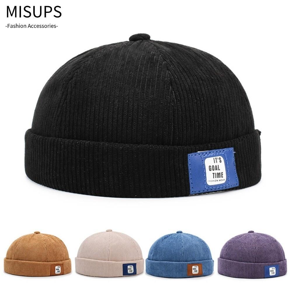 MISSIPS Beanie Street Hat, Hip Hop Corduroy Vành Docker Cap, Thời Trang Cotton Chữ Skullcap Dành Cho