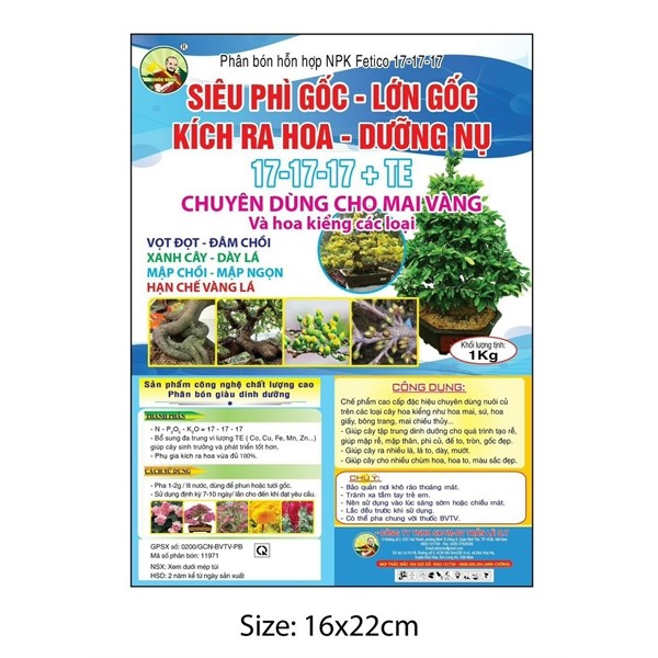NPK 17-17-17+TE 1KG TRẦN LÊ -SIÊU PHÍ GỐC – LỚN GỐC 17-17-17 + TE