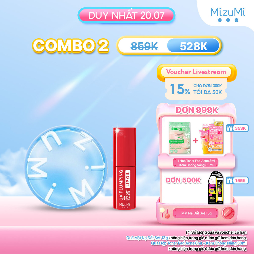 Combo Phấn nước MizuMi Filter Effect Airy Cushion SPF50+ PA++++ 15g và Dầu dưỡng môi MizuMi UV Plump