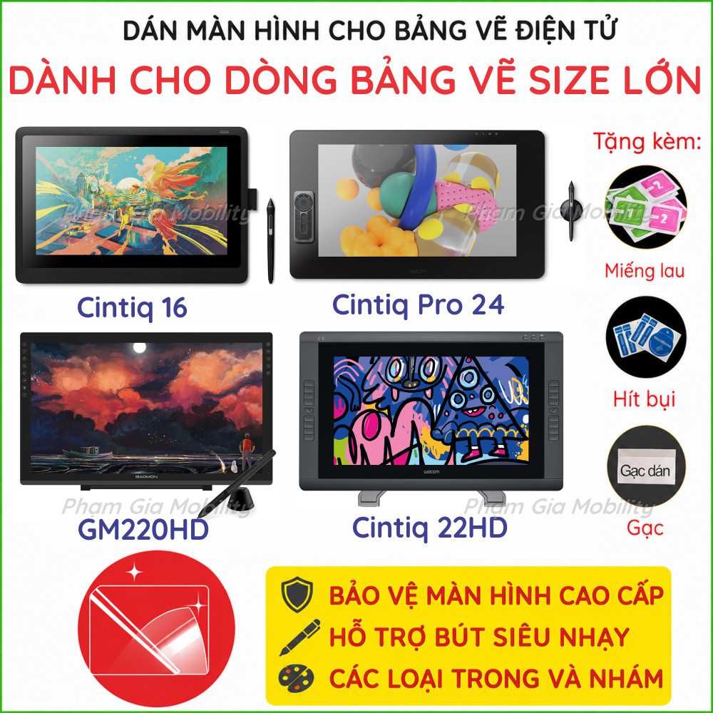 Dán màn hình cho bảng vẽ điện tử Gaomon GM220HD Wacom cintiq 16 22HD Pro 24 DTK 2451 XP Pen Artist 1