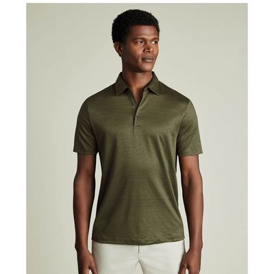 CHARLES TYRWHITT - Áo polo nam cổ bẻ tay ngắn Pure Linen_JEP0448-OLV