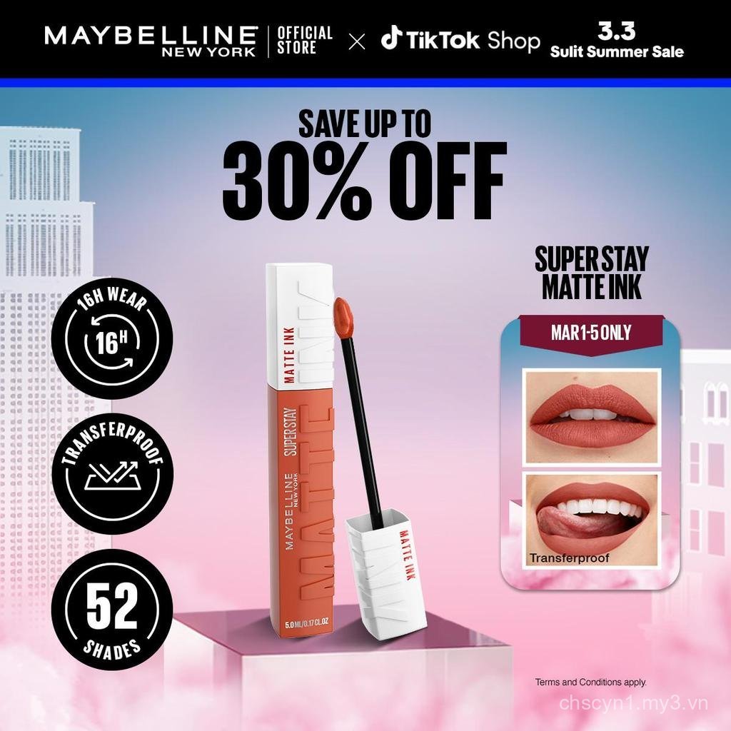 Son môi dạng lỏng Maybelline SuperStay Matte Ink 16HR Lâu trôi, Sắc tố cao, Chống thấm nước 9VNA