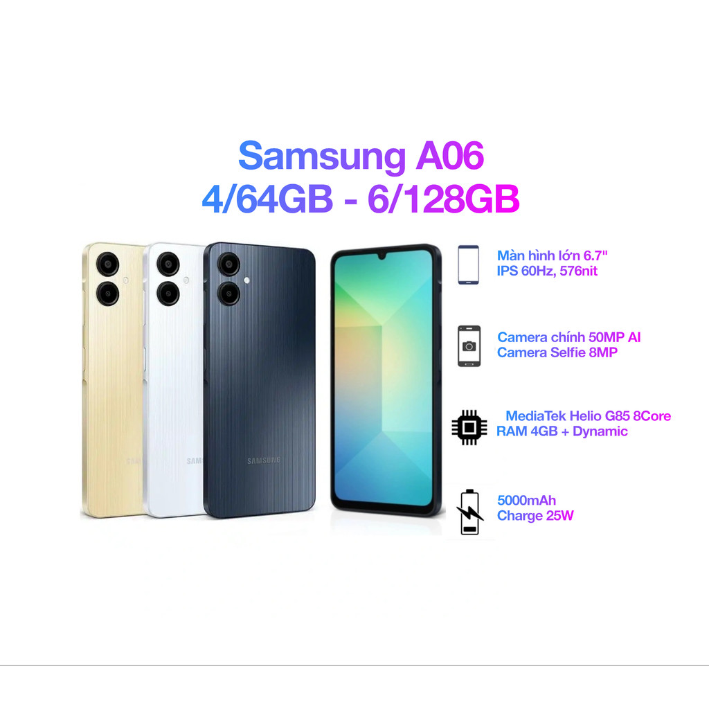 Điện Thoại Samsung Galaxy A06 4G|| 6.7inch 4/64GB - 6/128GB || Mới Nguyên SEAL