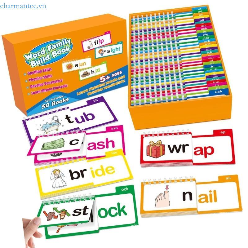 Charmantcc1 Word Family Flip Books Phonics Flash Cards Đọc và Rhyme Flip Books cho trẻ em