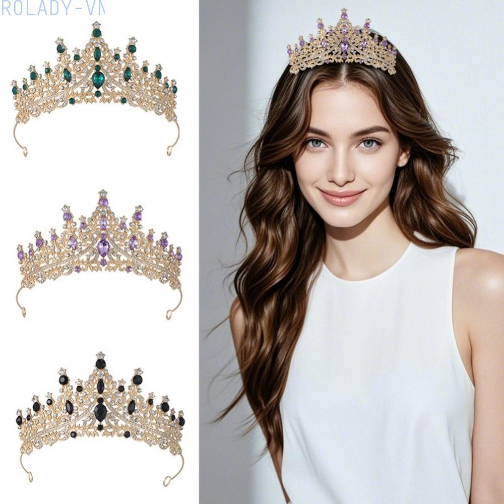 #ROYALLADY#18k Gold Alloy Crown Baroque Detailing with AB Blue Green Purple Dark White Pink