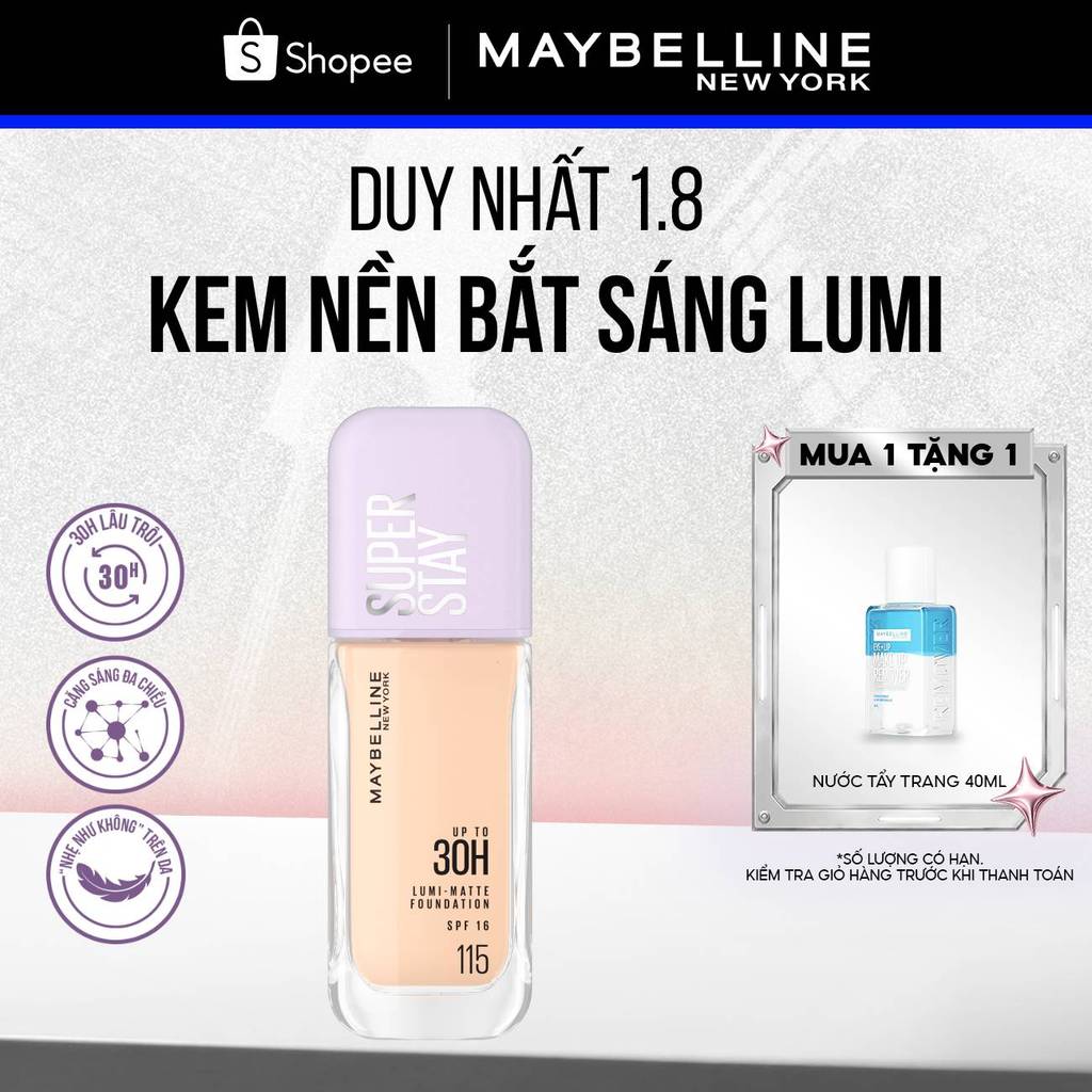 Kem nền bắt sáng Superstay Lumi Matte 30H che phủ siêu nhẹ mặt Maybelline New York 35ml [MỚI]