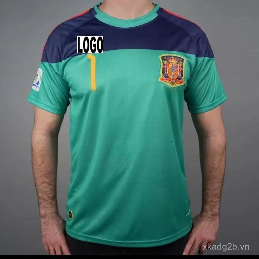 2010 Tây Ban Nha Thủ môn Jersey Retro Bản sao Casillas Áo bóng đá tùy chỉnh