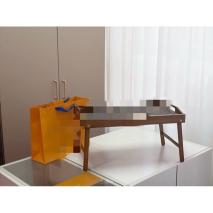 Wooden tray with dark wood grain, foldable, simple, small folding dining table with legs
