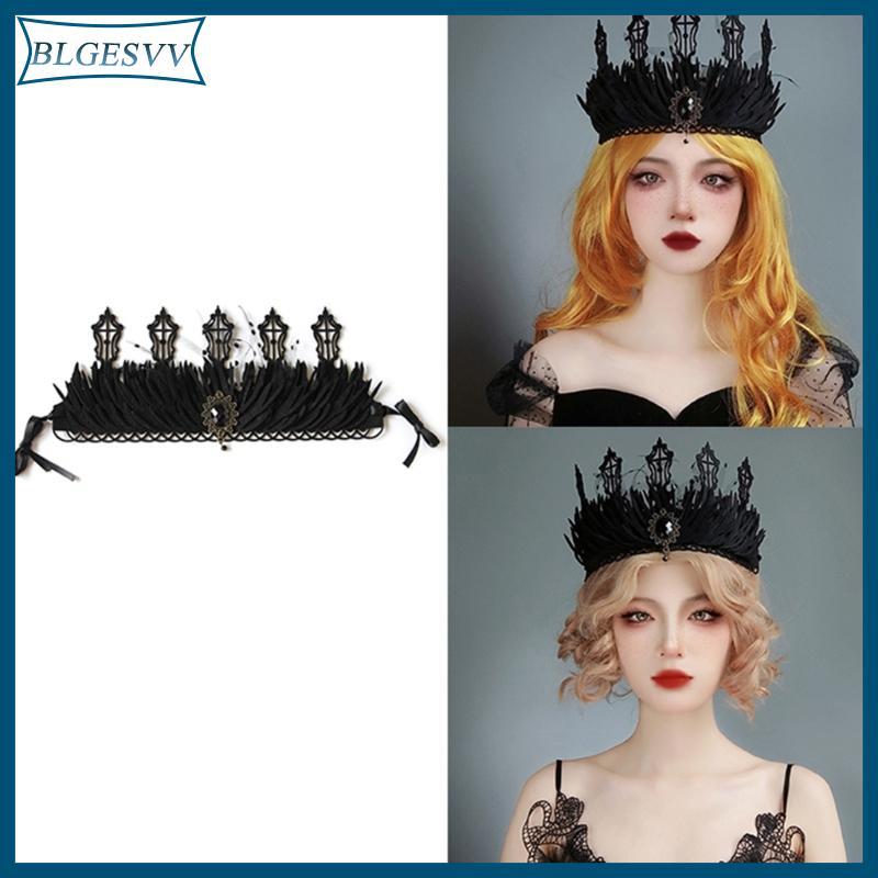 Blg Goth Headband Goth Crown Black Queen Crown Black Tiaras Witch Crown Headpiece