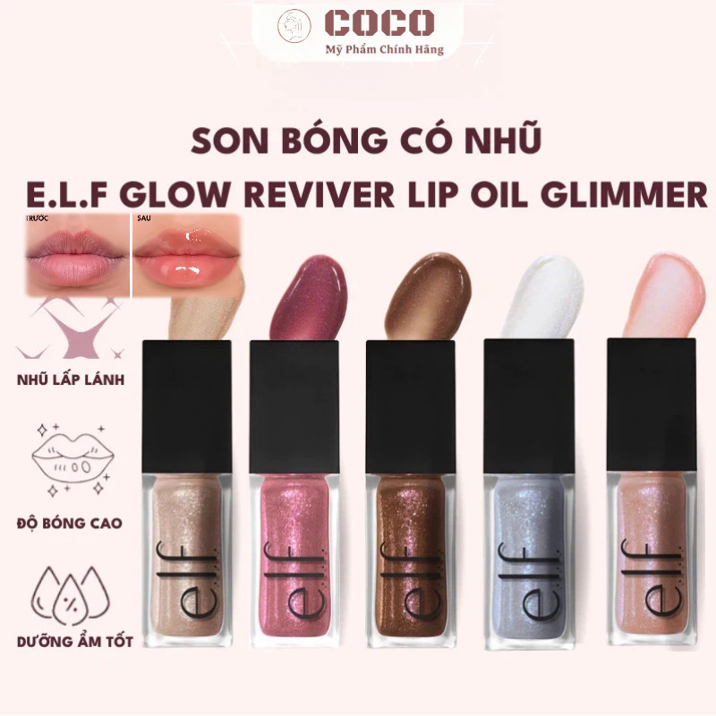 COD Son Bóng ELF, Son Bóng Có Nhũ Giúp Căng Môi Glow Reviver Lip Oil, Plumping Lip Oil, Lip Oil Glim