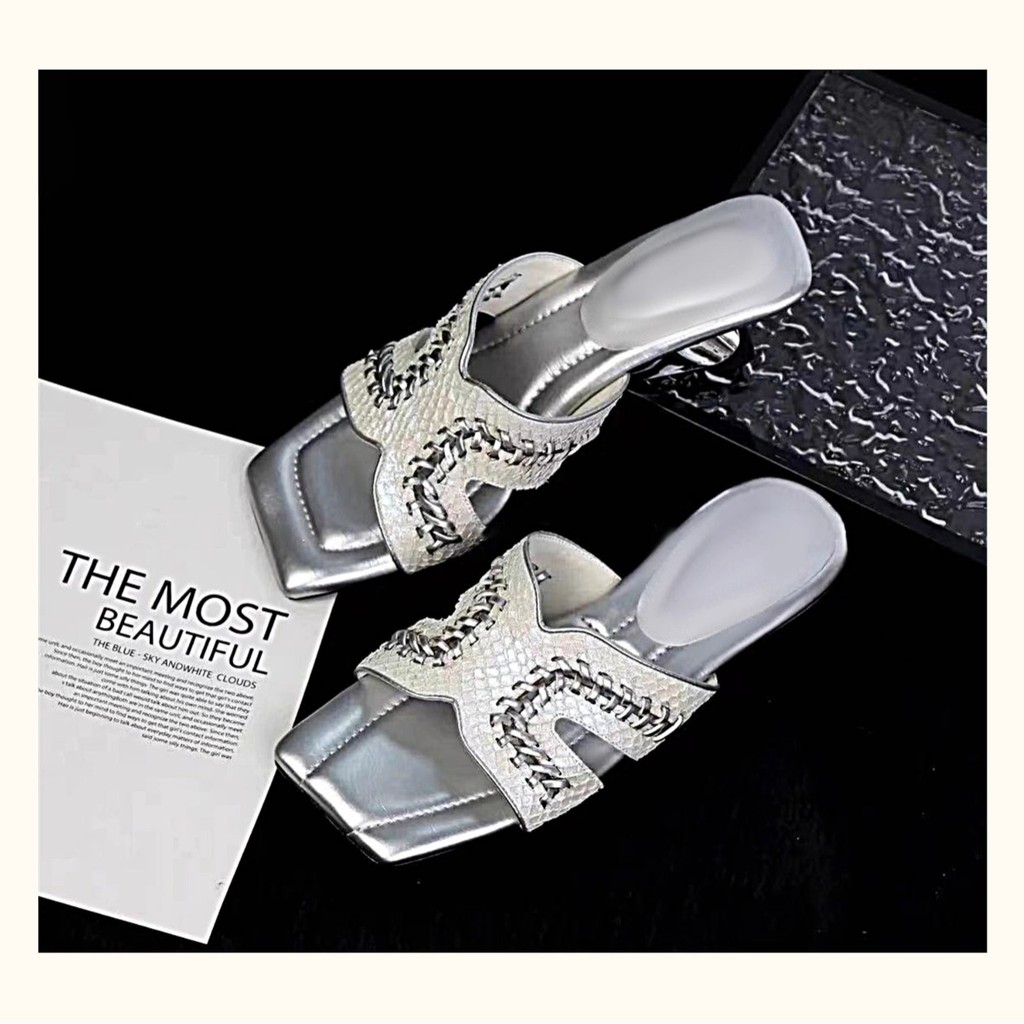 Women's Wedge Heel Woven Square-Toed Sandals for Outdoor Wear