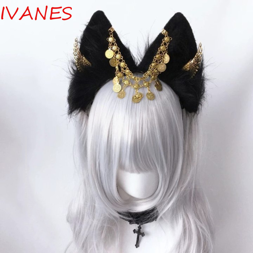Băng đô tai động vật IVANES, Băng đô tua rua hợp kim Cosplay Anubis, Đôi cánh vàng sang trọng tinh t