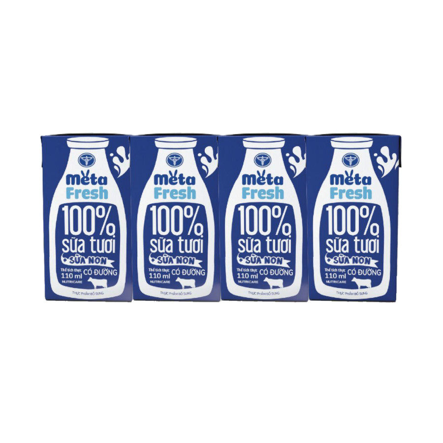 Lốc 4 sữa non tươi Meta Fresh có đường 110ml - 72107