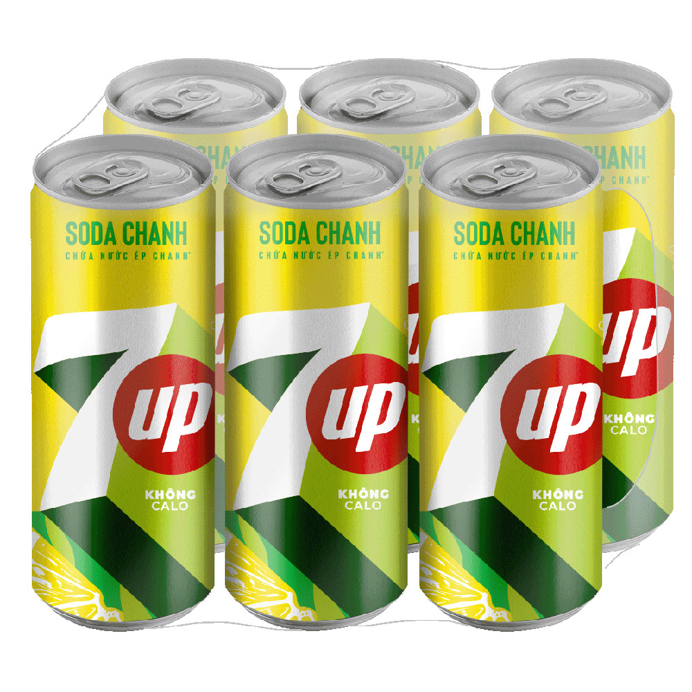 Lô 6 nước ngọt 7Up soda chanh không calo lon 320ml - 52582