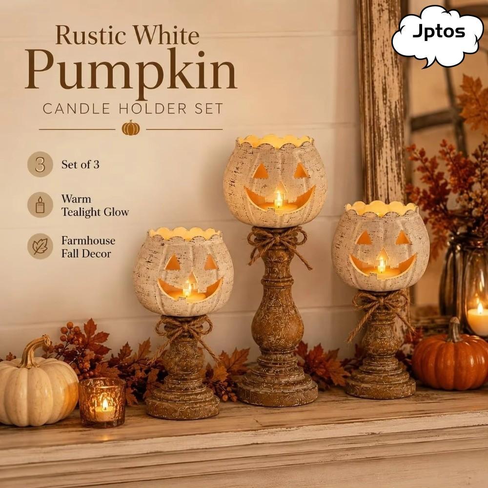 JPTOS Pumpkin Tealight Candle Holder, Cutout Face Retro Pumpkin Tealight Holder, Scallopop Top đay B