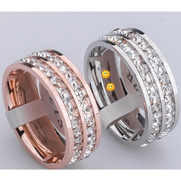 1QRW 18k Diamond-style Korean couple rings, jewelry rings, gold rings, crystal rose for men and wome