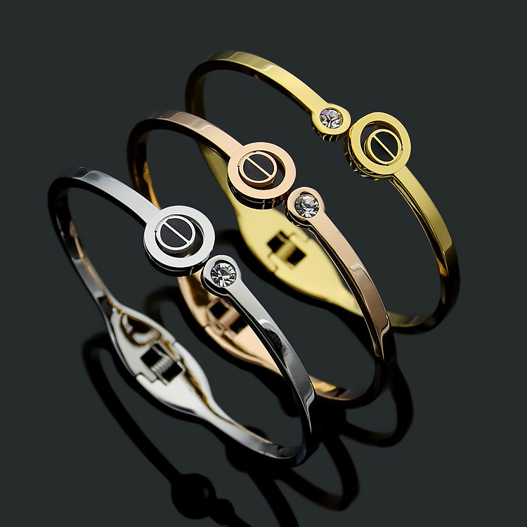 ASXX Gold bracelet for women with diamond stud pattern, round ring with black studs, single diamond 