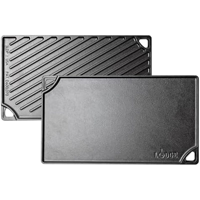 Chảo nướng gang có thể đảo ngược Lodge, 16.75 x 9,5 inch | Lưới đốt đôi hai mặt cho BBQ, trứng, bánh
