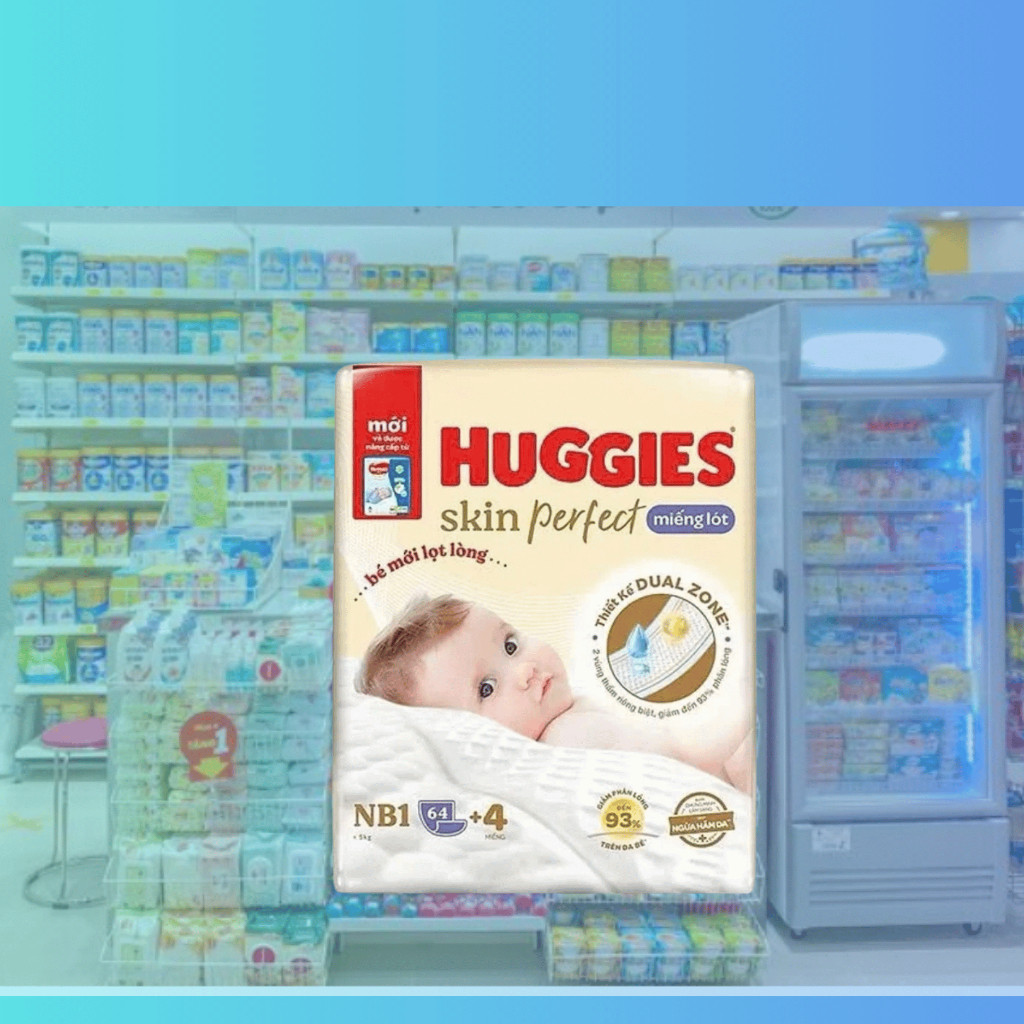 (COMBO 2- BỊCH 64+4 MIẾNG ) MIẾNG LÓT SƠ SINH HUGGIES SKIN PERFECT NB1   64+4