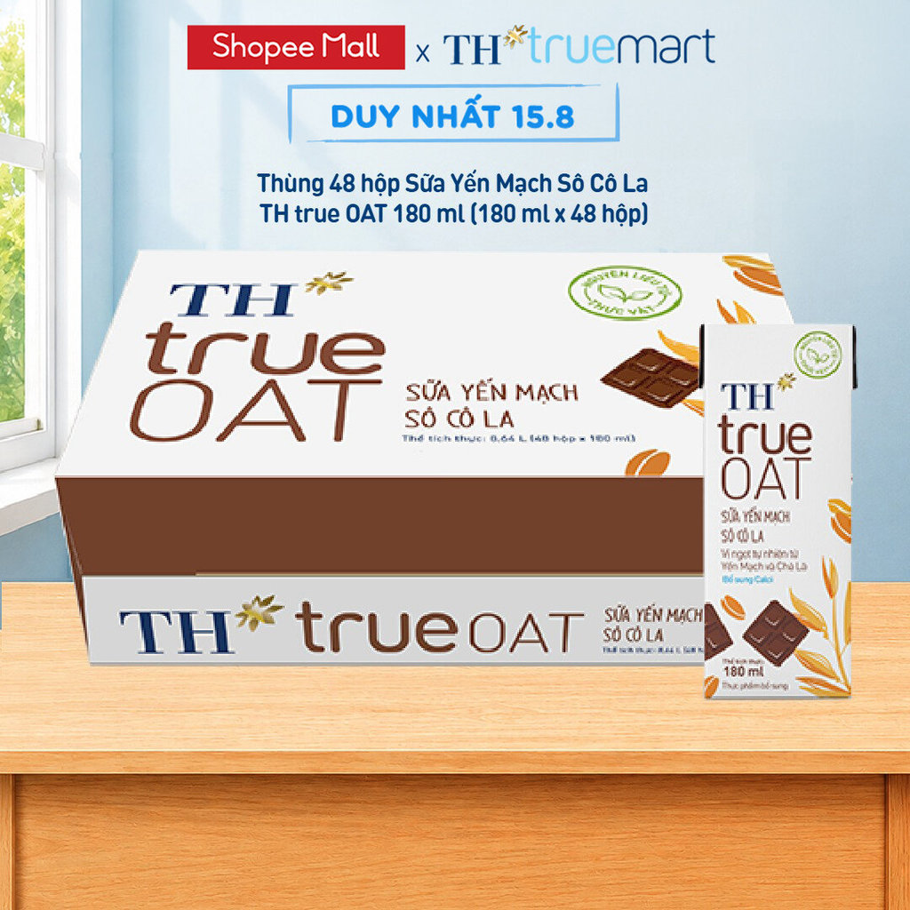 [LIVESTREAM] Thùng 48 hộp Sữa Yến Mạch Sô Cô La TH true OAT 180ml (180 ml x 48)