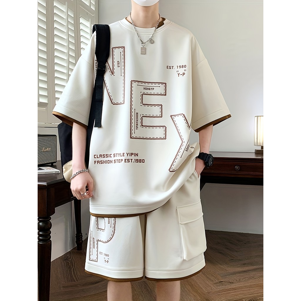 Y2K Drip Dye Style Bộ đồ thể thao nam mùa hè, Bộ đồ hai mảnh thông thường dành cho học sinh trẻ, Bộ 