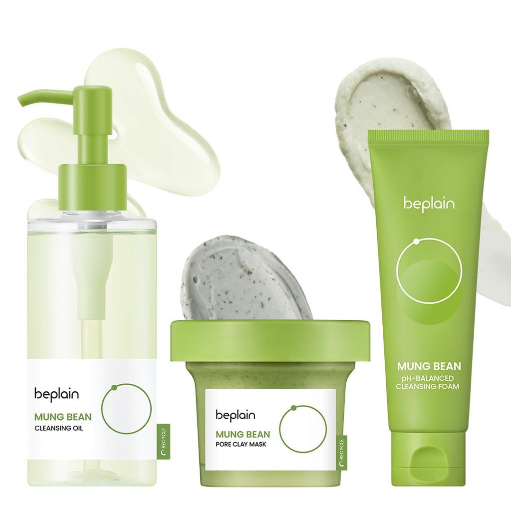 Beplain Mung Bean Pore Care Trio-Cleansing Oil & Cleansing Foam 80ml & Mặt nạ đất sét |Chăm sóc da H