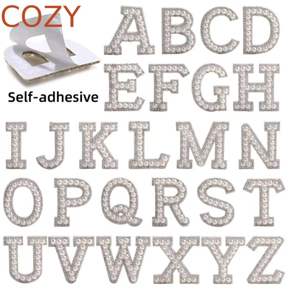 COZY 26 Cái 26 chữ đính, Miếng dán chữ đính cườm 3D đính cườm, Bảng chữ cái tiếng Anh chất lượng cao