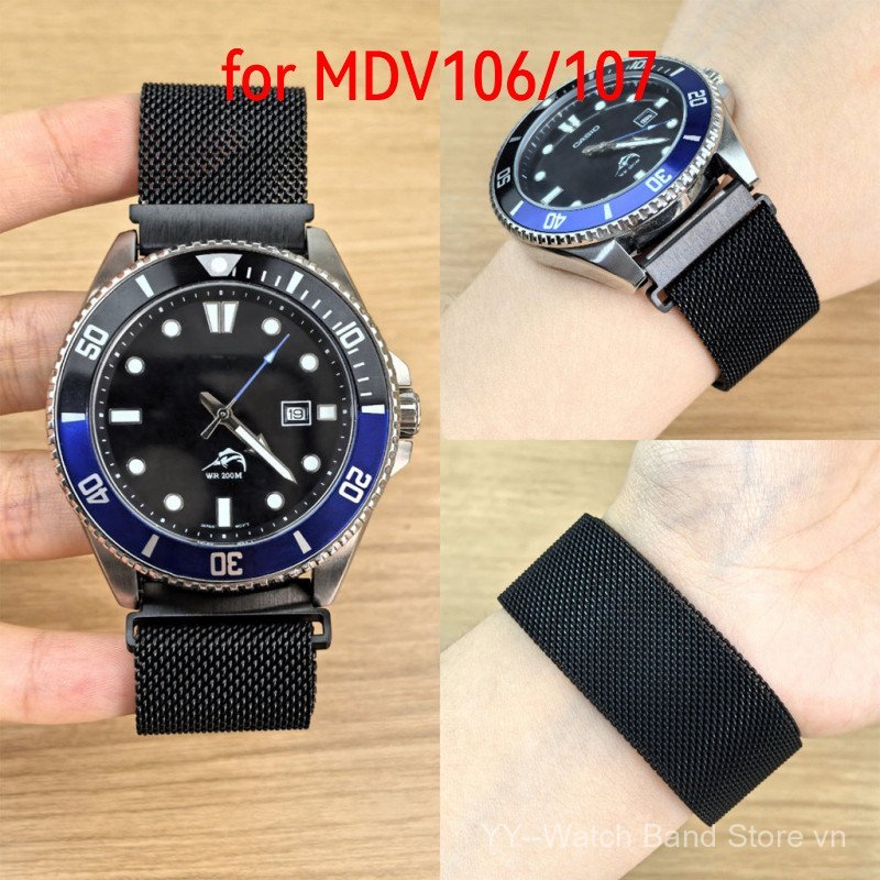 Dây đeo đồng hồ Milanese bằng thép không gỉ từ tính 22mm thay thế cho MDV ‐ 106 MDV ‐ 107 Diver Watc
