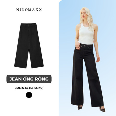 Quần Jean Nữ Màu Đen Lưng Cao Ống Rộng Tôn Dáng Ninomaxx 2601003