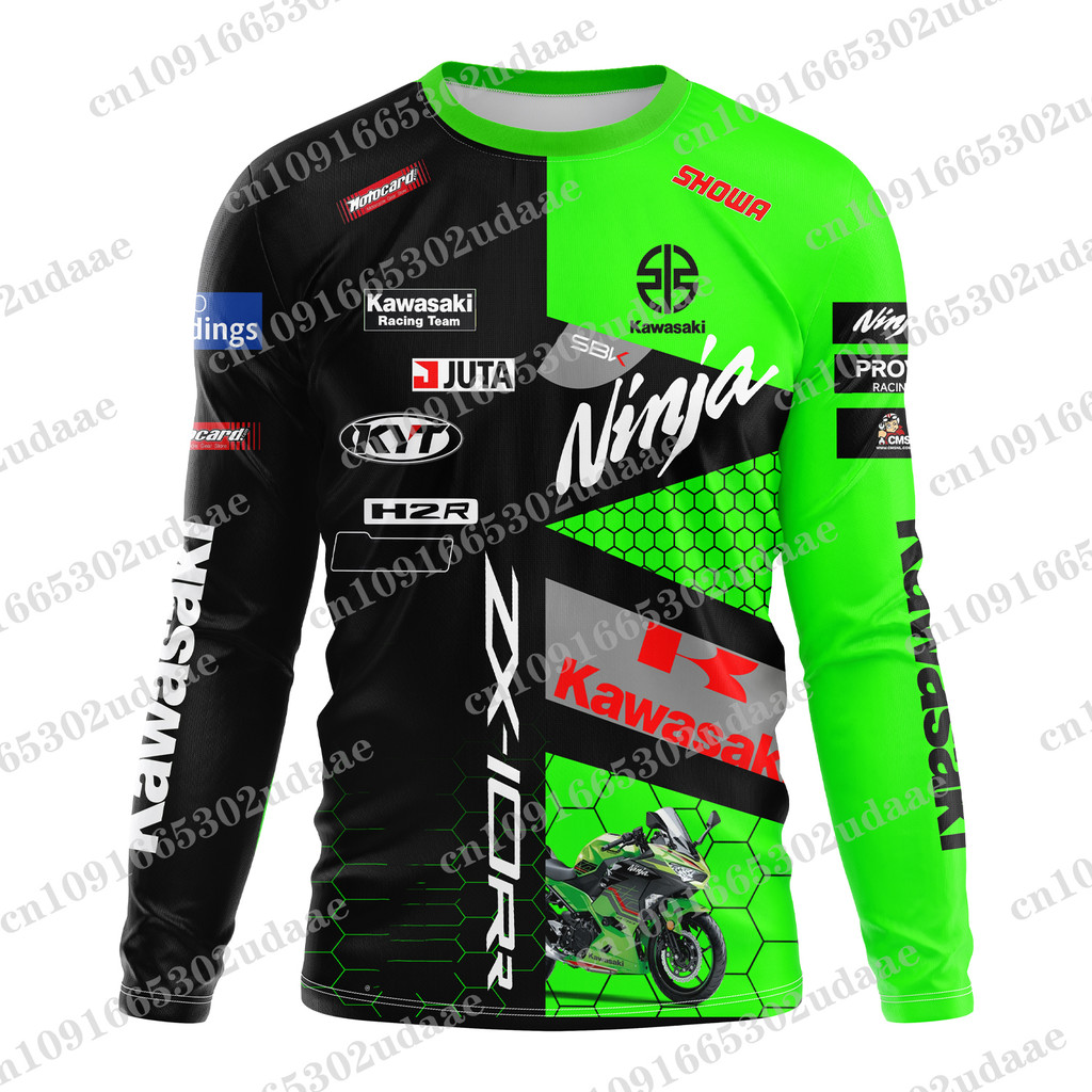 Áo thun nam tay dài Kawasaki Racing Team Áo thun nữ in 3D Áo thun thể thao hàng đầu