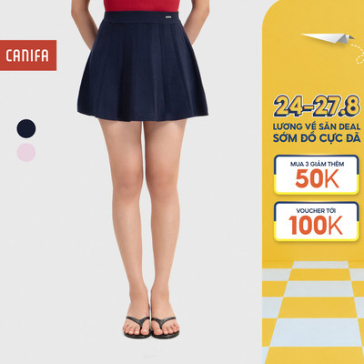 Chân váy len tăm nữ CANIFA dáng A xếp ly ngắn tôn dáng chất liệu mềm mịn co giãn 6KS26S006