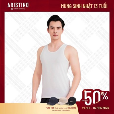 Áo ba lỗ nam ARISTINO trắng kiểu dáng basic, phom vừa vặn, chất liệu co giãn 4 chiều ATT600EDP01