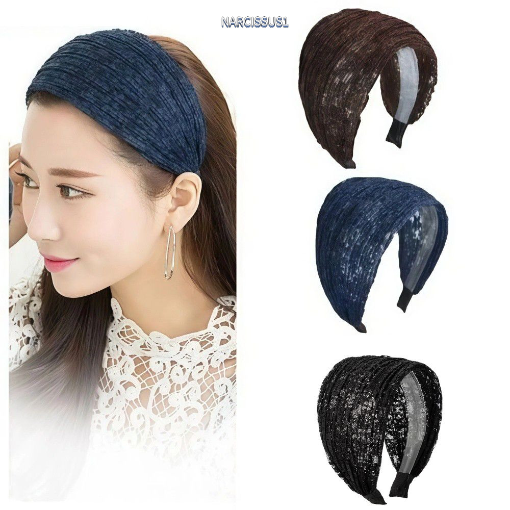 Vòng buộc tóc bên rộng NARCISSUS1Y7KJ, Dây buộc tóc lưới ren mũ rỗng, Phụ kiện tóc cổ điển Co giãn c