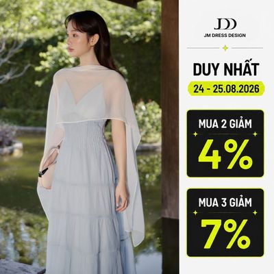 Đầm Xuân Hè 2 Dây Nhún Tầng Dài 1R04.2603, Đầm Midi Dáng A-line Dài Xếp Tầng Phối Choàng Phong Cách Hiện Đại Nữ Tính JM