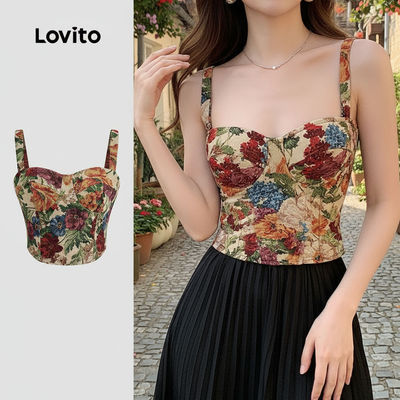 Lovito Kỳ nghỉ Áo Ba Lỗ Hoa Mùa Xuân Hè Cho Nữ L132ED094