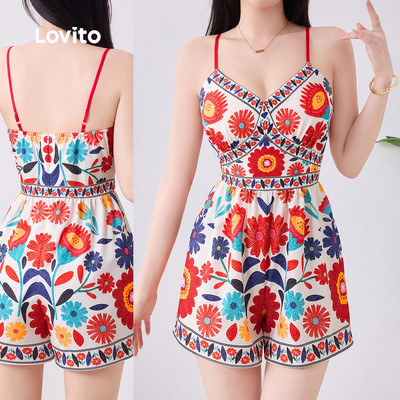 Lovito Kỳ nghỉ Jumpsuit phong cách dân tộc dây vai điều chỉnh mùa xuân/hè cho nữ L177ED125