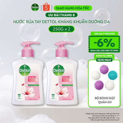 Combo 2 nước rửa tay Dettol kháng khuẩn dưỡng da, hương hoa anh đào - Chai 250g