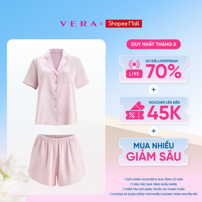 Bộ pijama ngắn nữ Vera Darling Rosé satin trơn phối ren tay ngắn - V0801