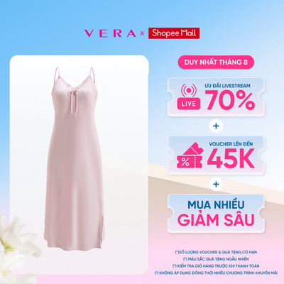 Đầm lửng nữ Vera Darling Rosé satin trơn phối ren hai dây - V0800