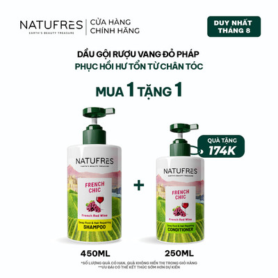 Dầu Gội Phục Hồi Tóc Hư Tổn, Ngăn Gãy Rụng Natufres French Chic Chiết Xuất Rượu Vang Đỏ Pháp - 250ml / 450ml