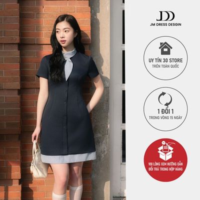 Đầm Xuân Hè Dáng A Phối Cổ Kẻ 1S14.2601. Đầm Preppy Thanh Lịch Cổ Sơ Mi, Đầm Công Sở Nữ Thanh Lịch Hiện Đại Trẻ Trung JM
