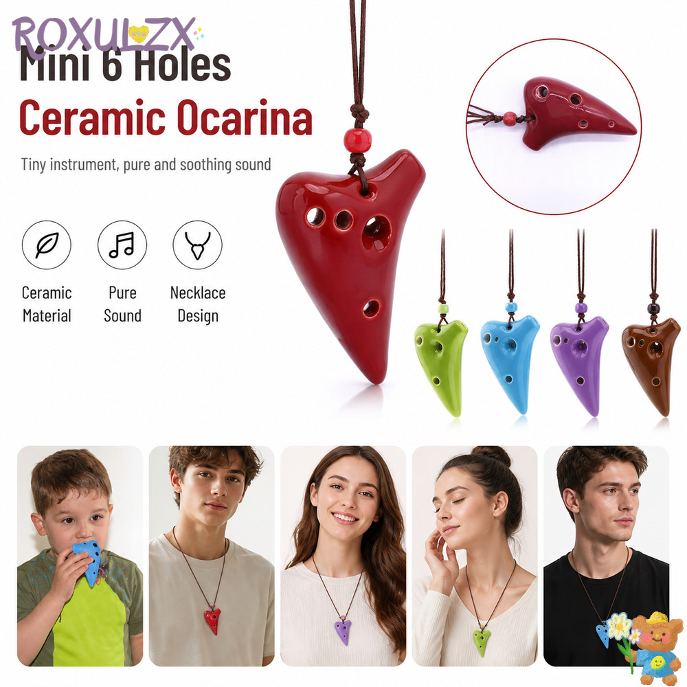 Mặt dây chuyền Ocarina ROXULZX, Ocarina gốm Mini có thể chơi được, Quà tặng Dây treo 6 lỗ Bao gồm vò