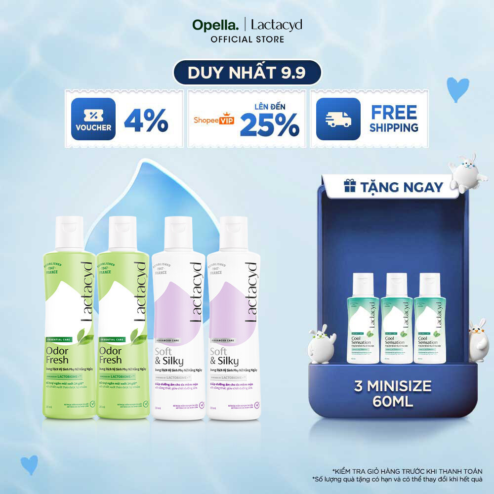 Bộ 2 Chai DDVS Phụ nữ Lactacyd Odor Fresh 250ml/chai + 2 chai DDVS Phụ nữ Lactacyd Soft & Silky Dưỡn