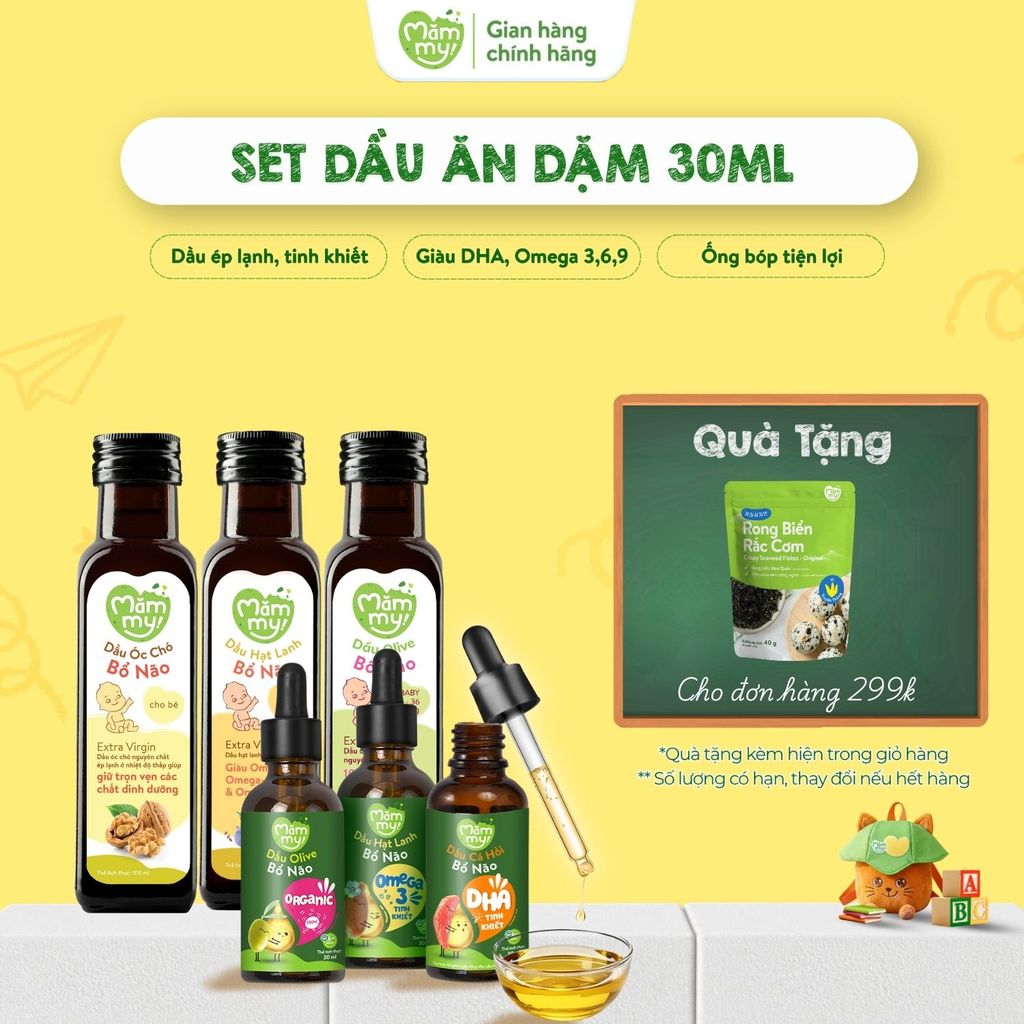 Dầu Ăn Dặm cho bé Mămmy cá hồi, hạt lanh, olive, gấc, óc chó bổ sung DHA và Omega 3-6-9 bé 6th