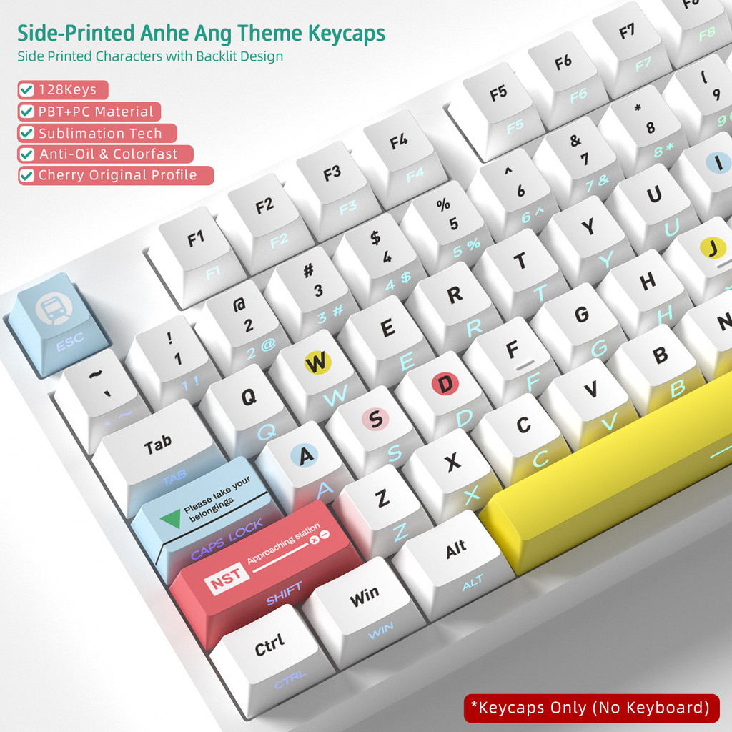 Side Print Singapore MRT Keycaps Shine Through DYE-SUB Keycap Đơn Giản Cherry Profile Chất Liệu PBT 