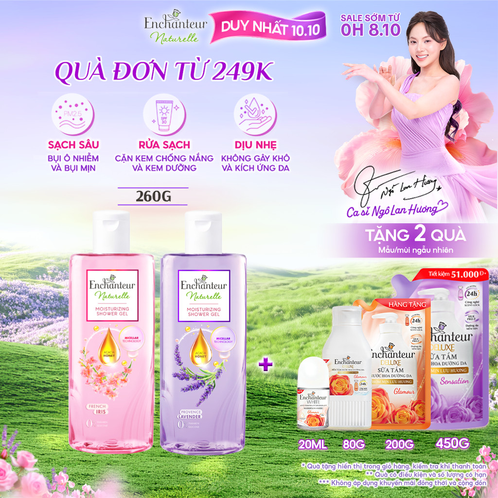 Sữa tắm dưỡng da thiên nhiên Enchanteur Naturelle hương hoa Lavender/ Iris 260g